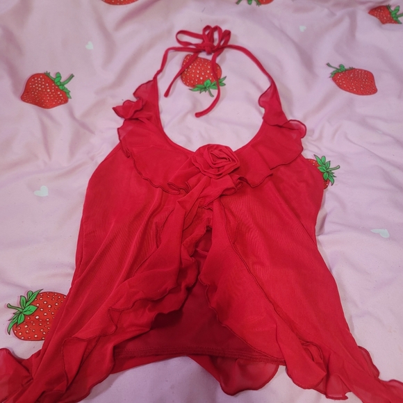 Red Ruffled Halter Top - Picture 3 of 4